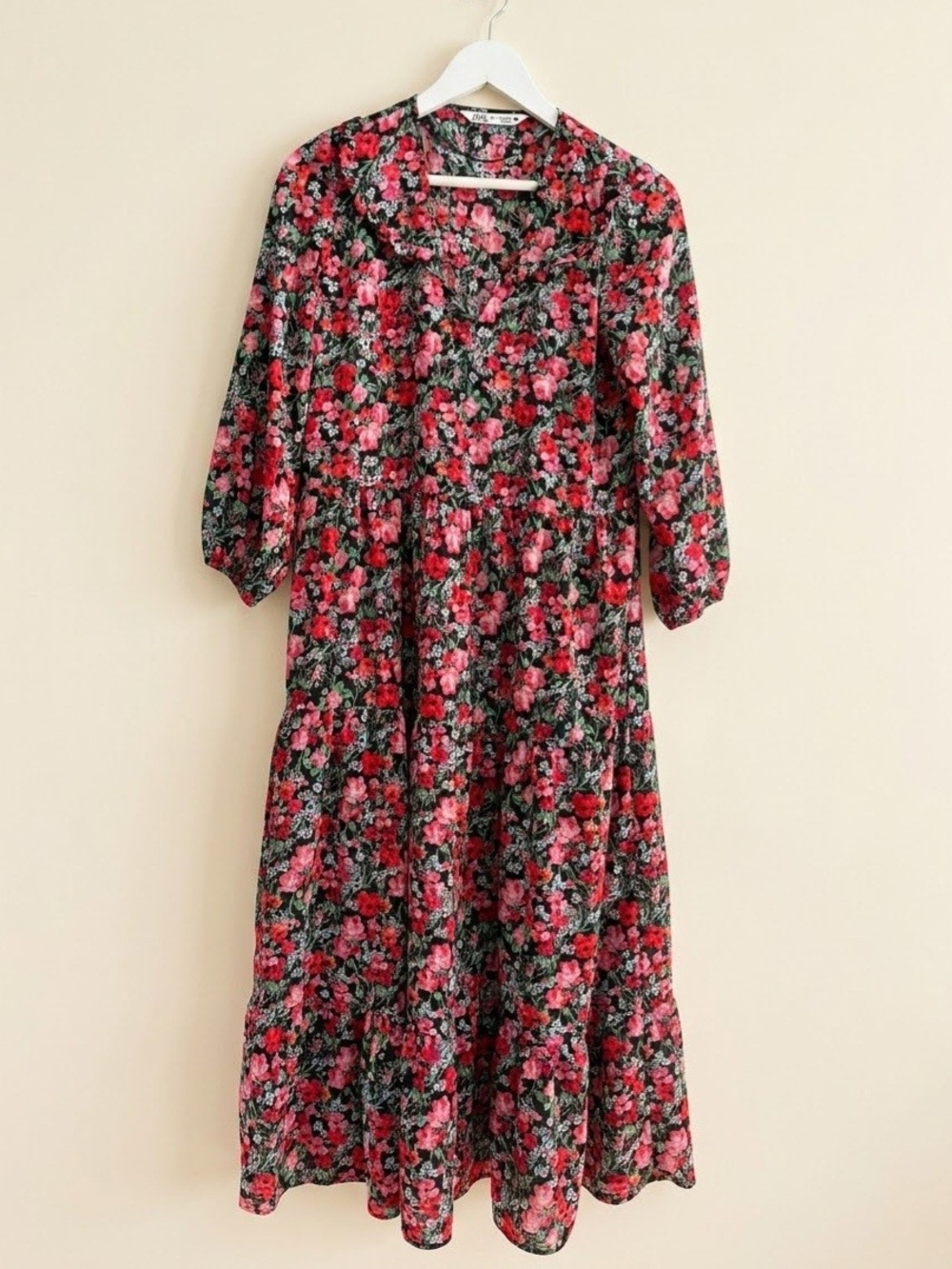Zara Cottagecore Floral 3/4 Sleeve Prairie Midi Dress Size XS
